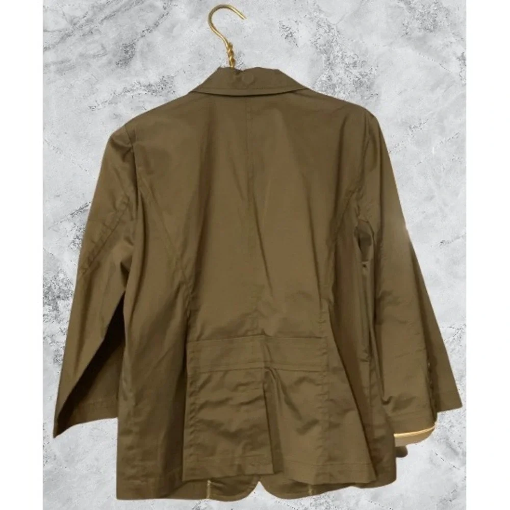 Liz Claiborne Womens Olive Green Cotton Stretch 2 Button 3/4 Sleeve Blazer 14 - Picture 4 of 7